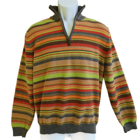 Eddie Bauer Pullover Sweater Quarter Zip Cashmere Cotton Rainbow Stripes S